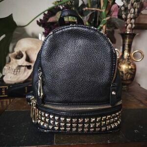 Leather Backpack Studded Black Mini Bag Edgy Punk Goth Rocker Streetwear 9x8
